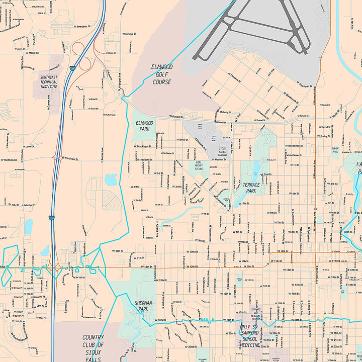 Premium Style Wall Map of Sioux Falls SD