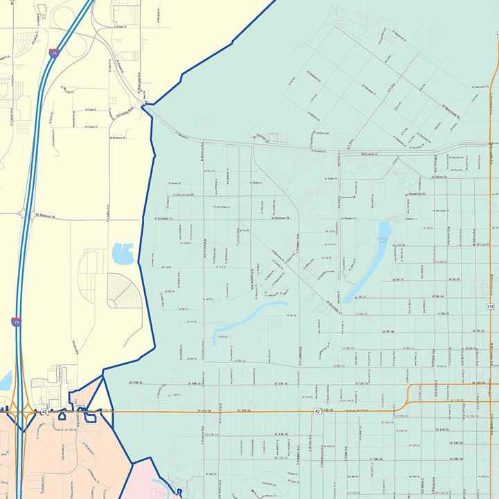 Color Cast Zip Code Style Wall Map of Sioux Falls, SD