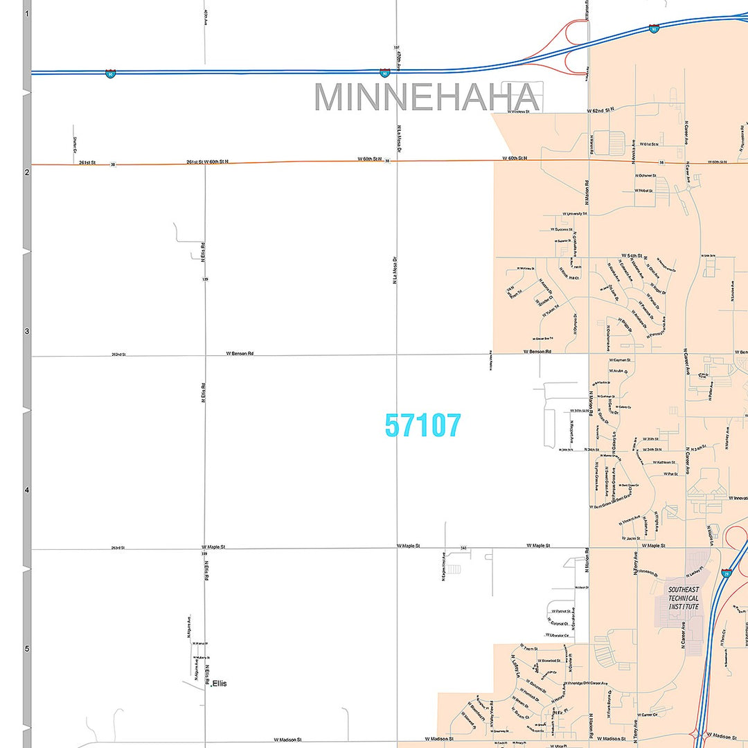 Premium Style Wall Map of Sioux Falls SD