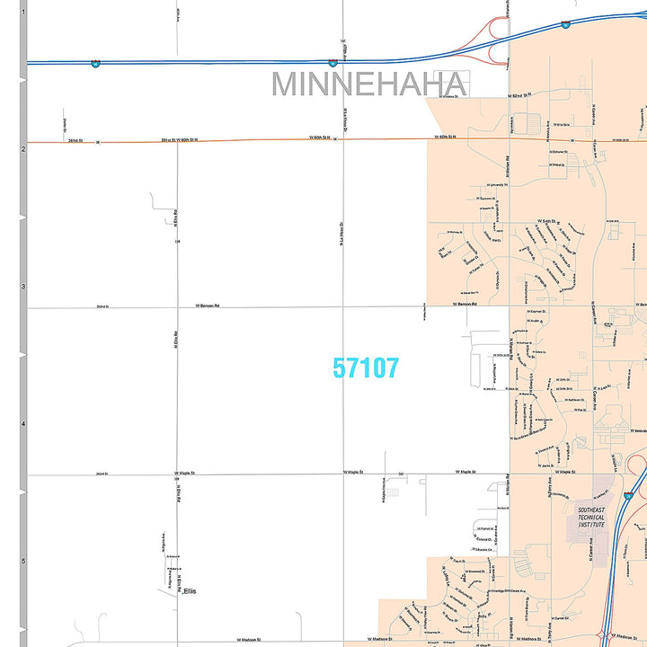 Premium Style Wall Map of Sioux Falls SD