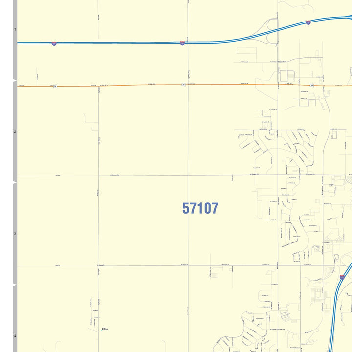 Color Cast Zip Code Style Wall Map of Sioux Falls, SD