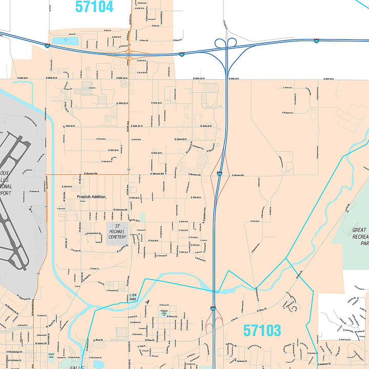 Premium Style Wall Map of Sioux Falls SD