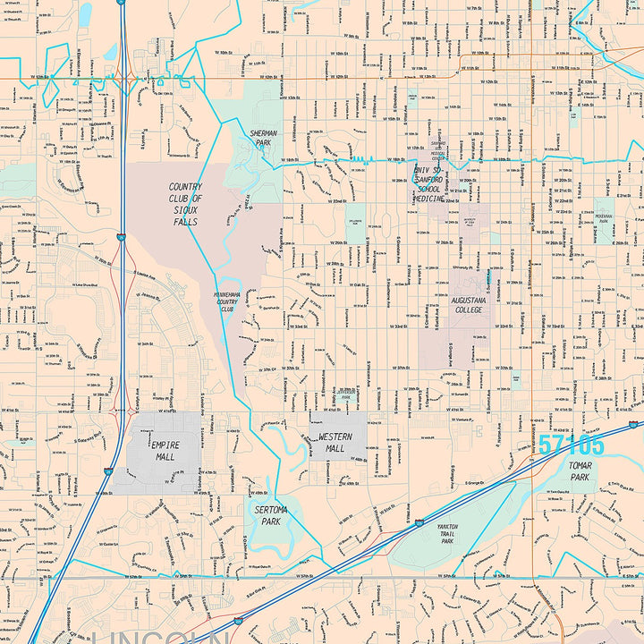 Premium Style Wall Map of Sioux Falls SD
