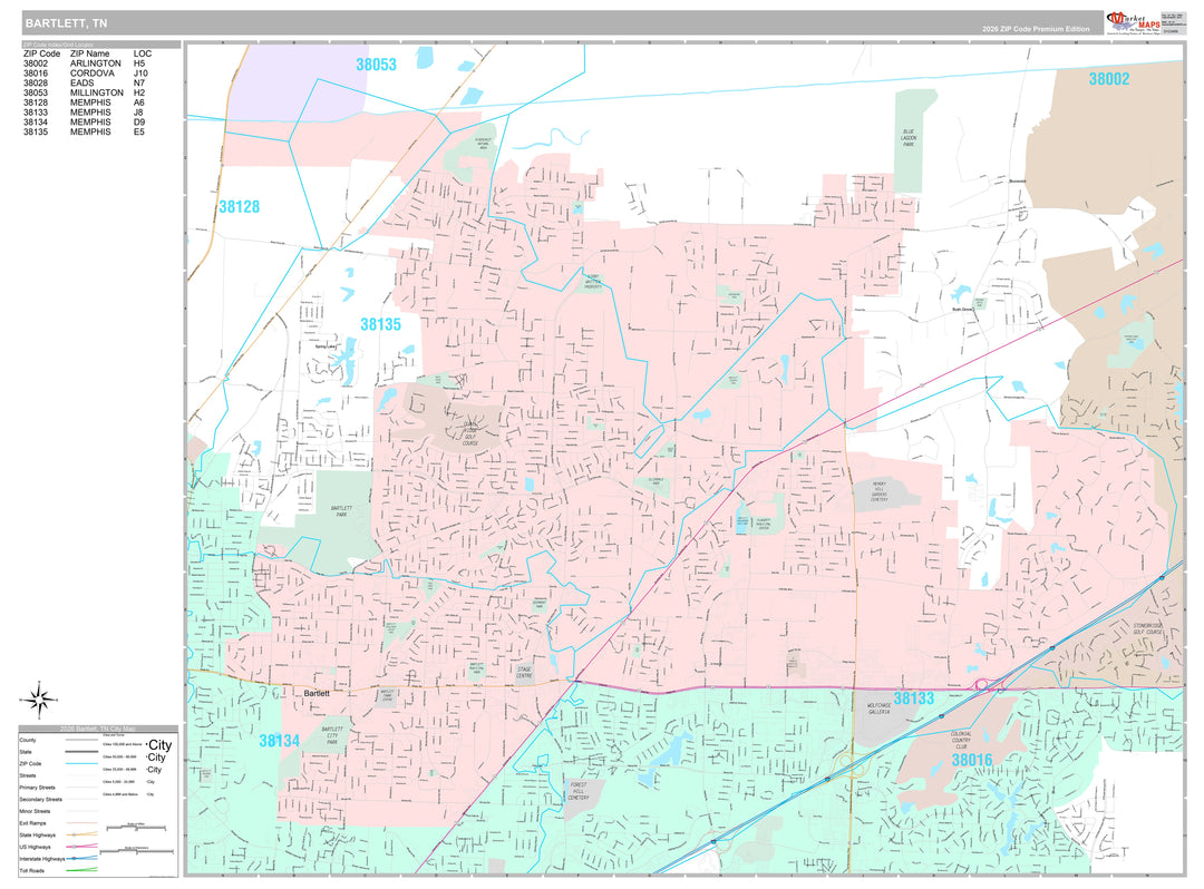 Premium Style Wall Map of Bartlett, TN