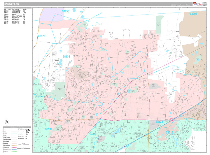 Premium Style Wall Map of Bartlett, TN