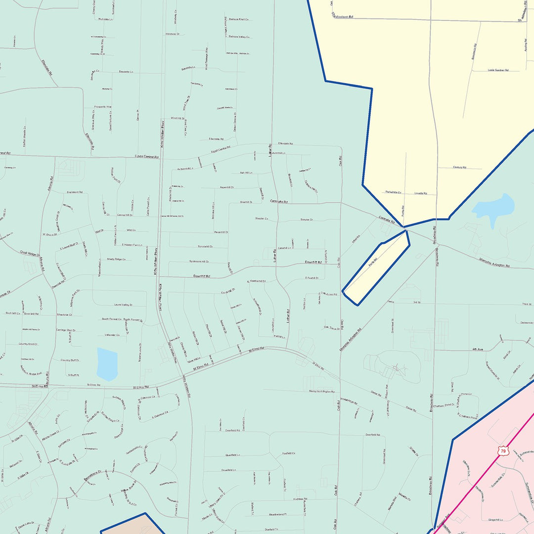 Color Cast Zip Code Style Wall Map of Bartlett, TN