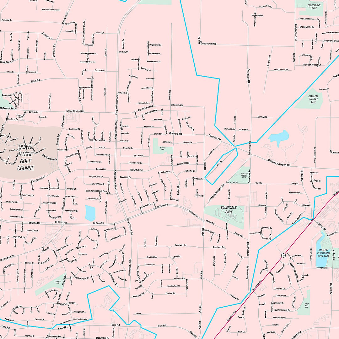 Premium Style Wall Map of Bartlett, TN