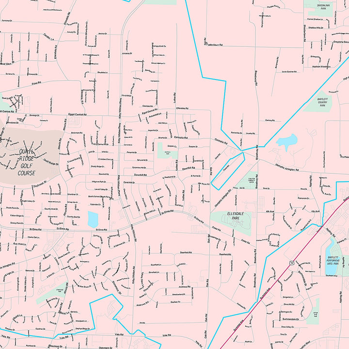 Premium Style Wall Map of Bartlett, TN