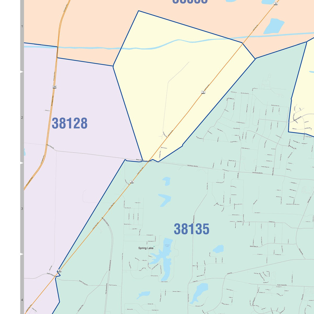 Color Cast Zip Code Style Wall Map of Bartlett, TN