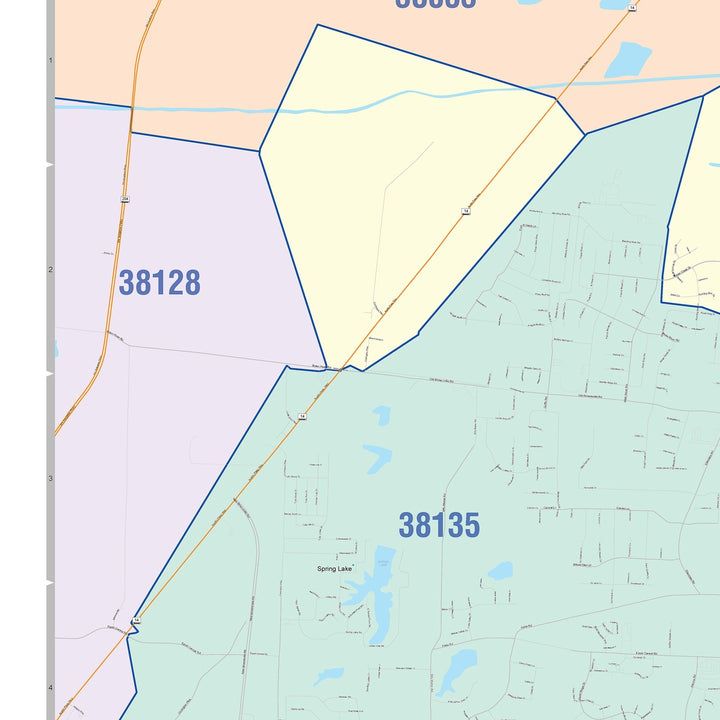 Color Cast Zip Code Style Wall Map of Bartlett, TN