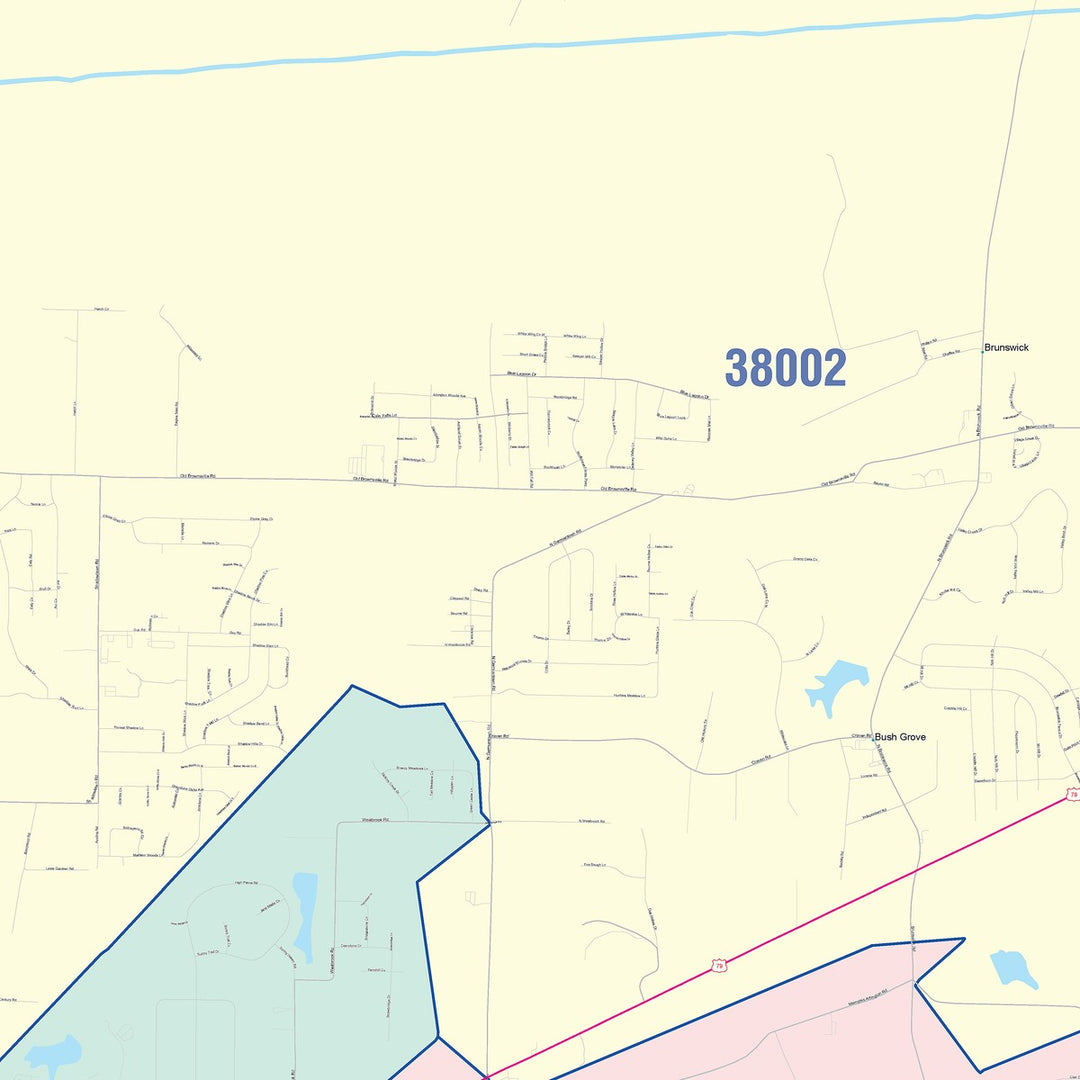 Color Cast Zip Code Style Wall Map of Bartlett, TN
