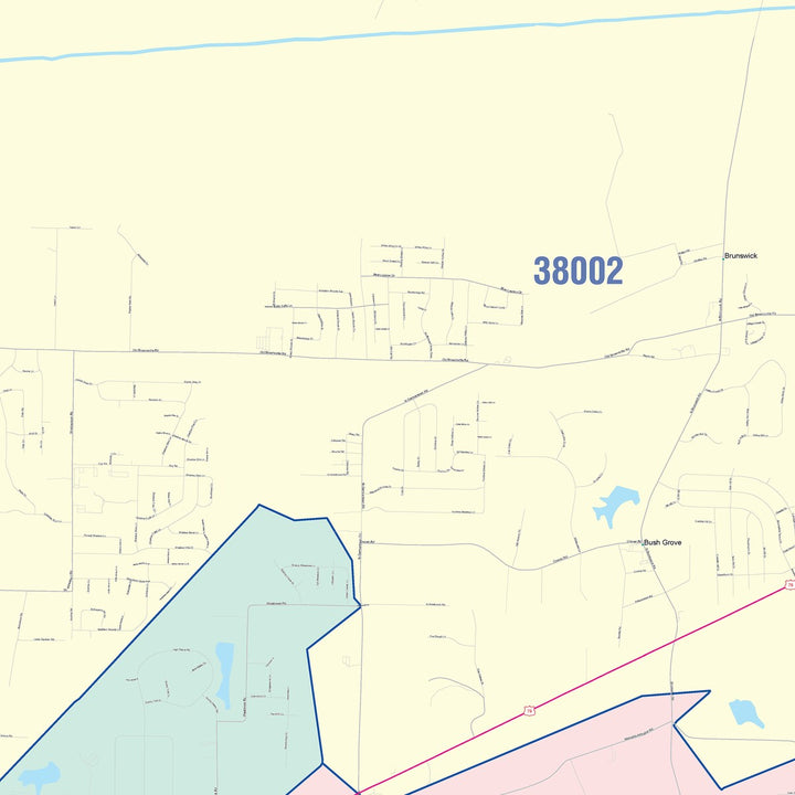 Color Cast Zip Code Style Wall Map of Bartlett, TN