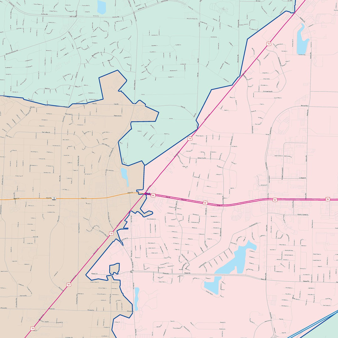 Color Cast Zip Code Style Wall Map of Bartlett, TN