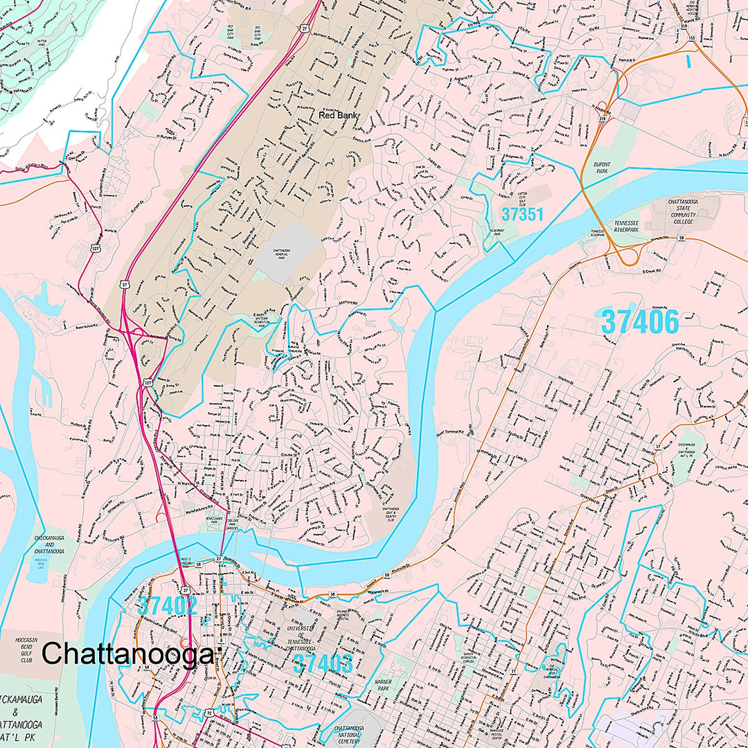 Premium Style Wall Map of Chattanooga TN