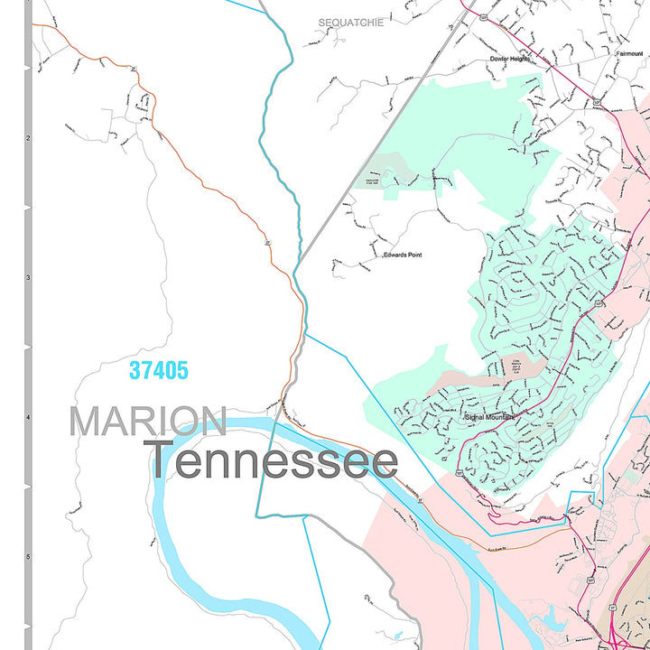 Premium Style Wall Map of Chattanooga TN