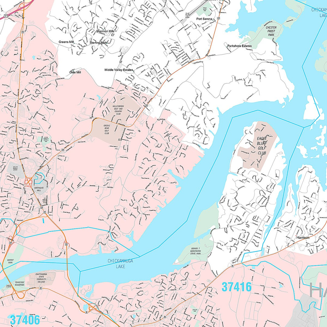 Premium Style Wall Map of Chattanooga TN