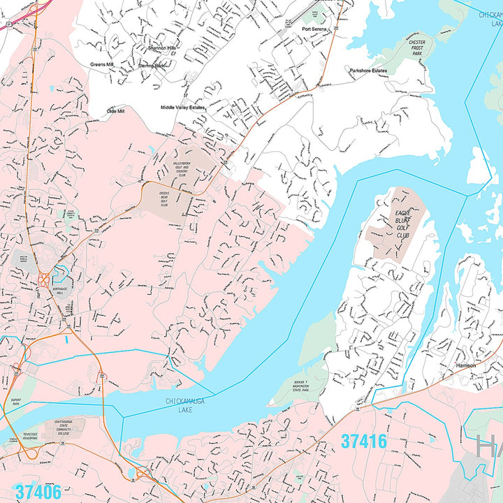 Premium Style Wall Map of Chattanooga TN