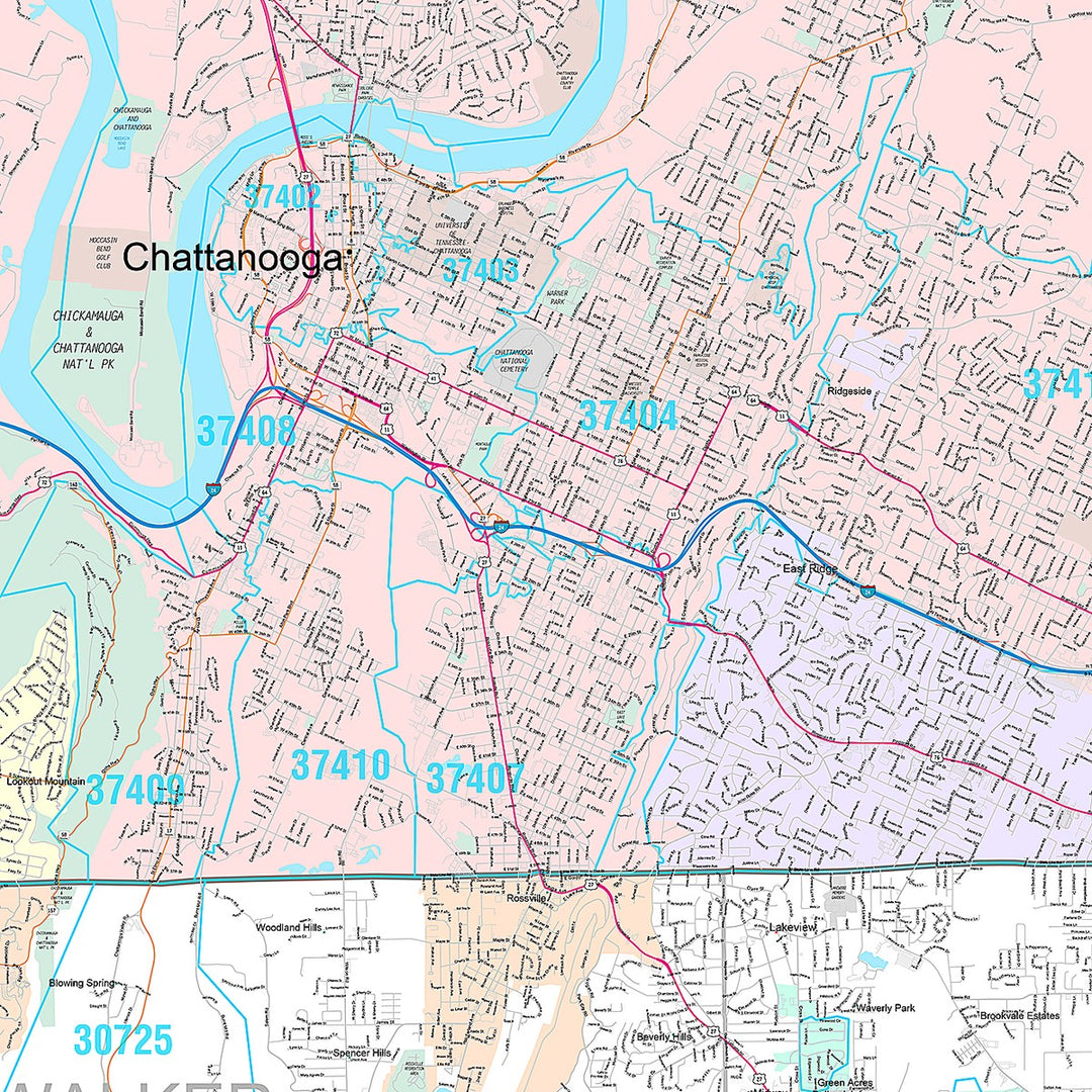 Premium Style Wall Map of Chattanooga TN
