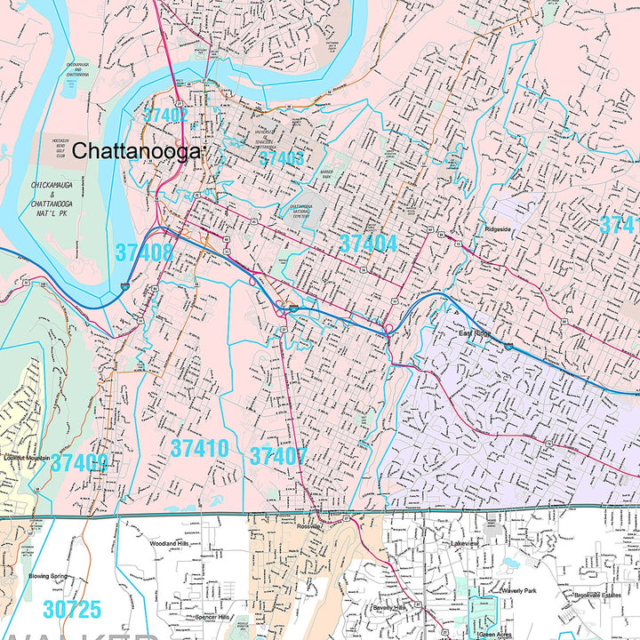 Premium Style Wall Map of Chattanooga TN