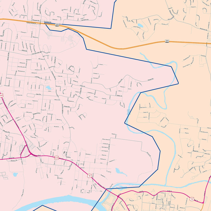 Color Cast Zip Code Style Wall Map of Clarksville, TN