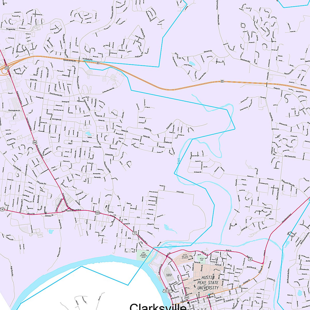 Premium Style Wall Map of Clarksville, TN