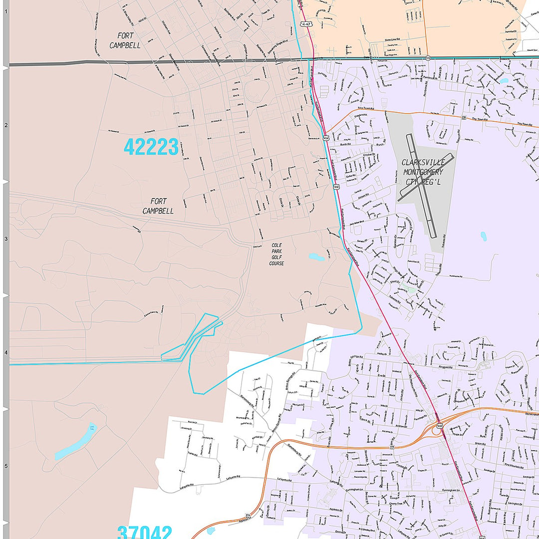 Premium Style Wall Map of Clarksville, TN