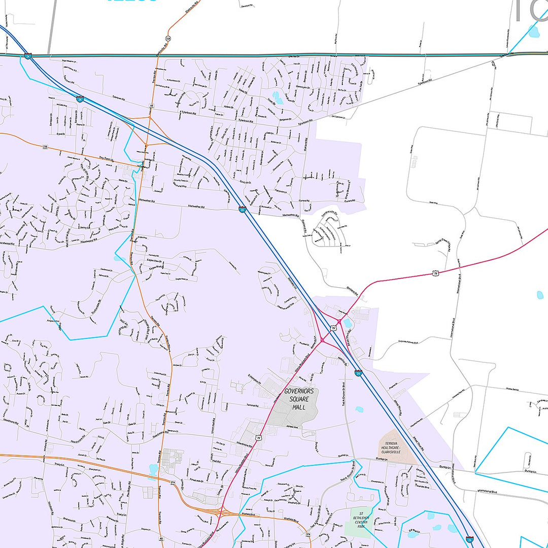 Premium Style Wall Map of Clarksville, TN