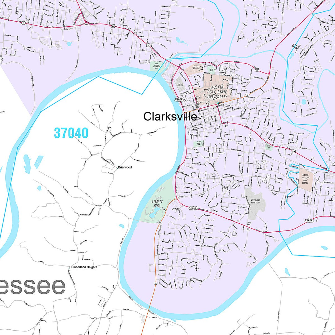 Premium Style Wall Map of Clarksville, TN