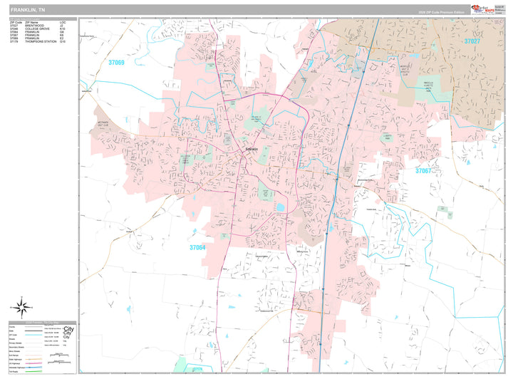 Premium Style Wall Map of Franklin, TN