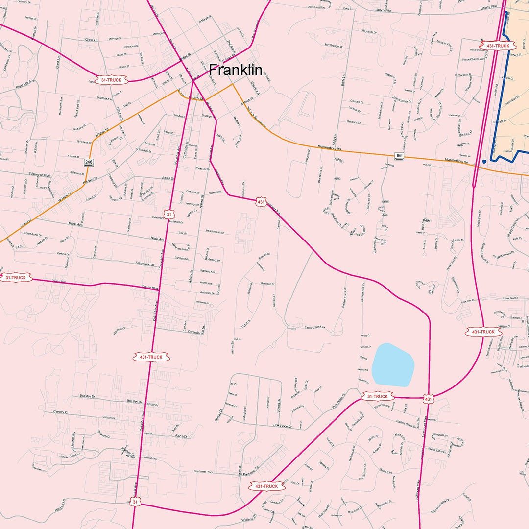 Color Cast Zip Code Style Wall Map of Franklin, TN