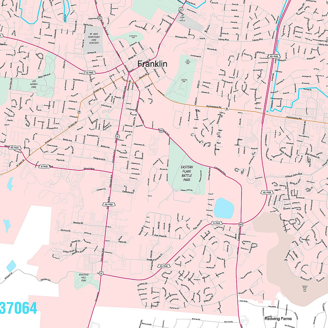 Premium Style Wall Map of Franklin, TN