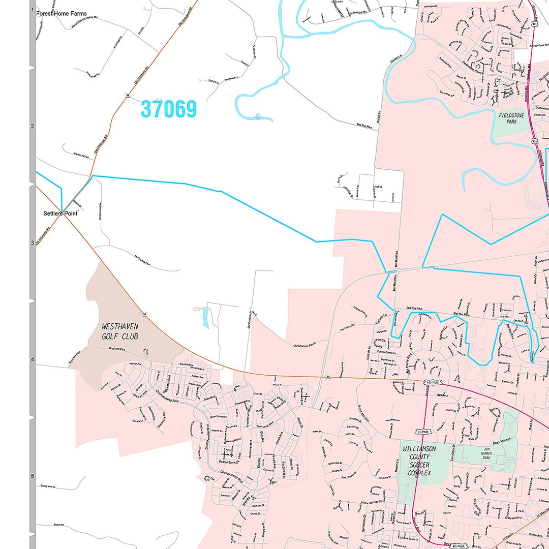 Premium Style Wall Map of Franklin, TN