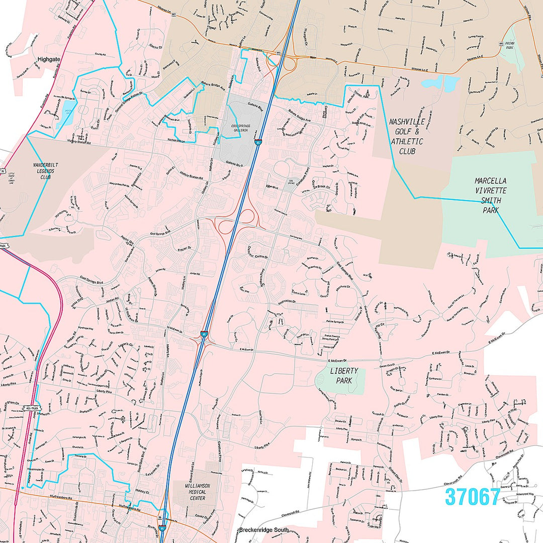 Premium Style Wall Map of Franklin, TN