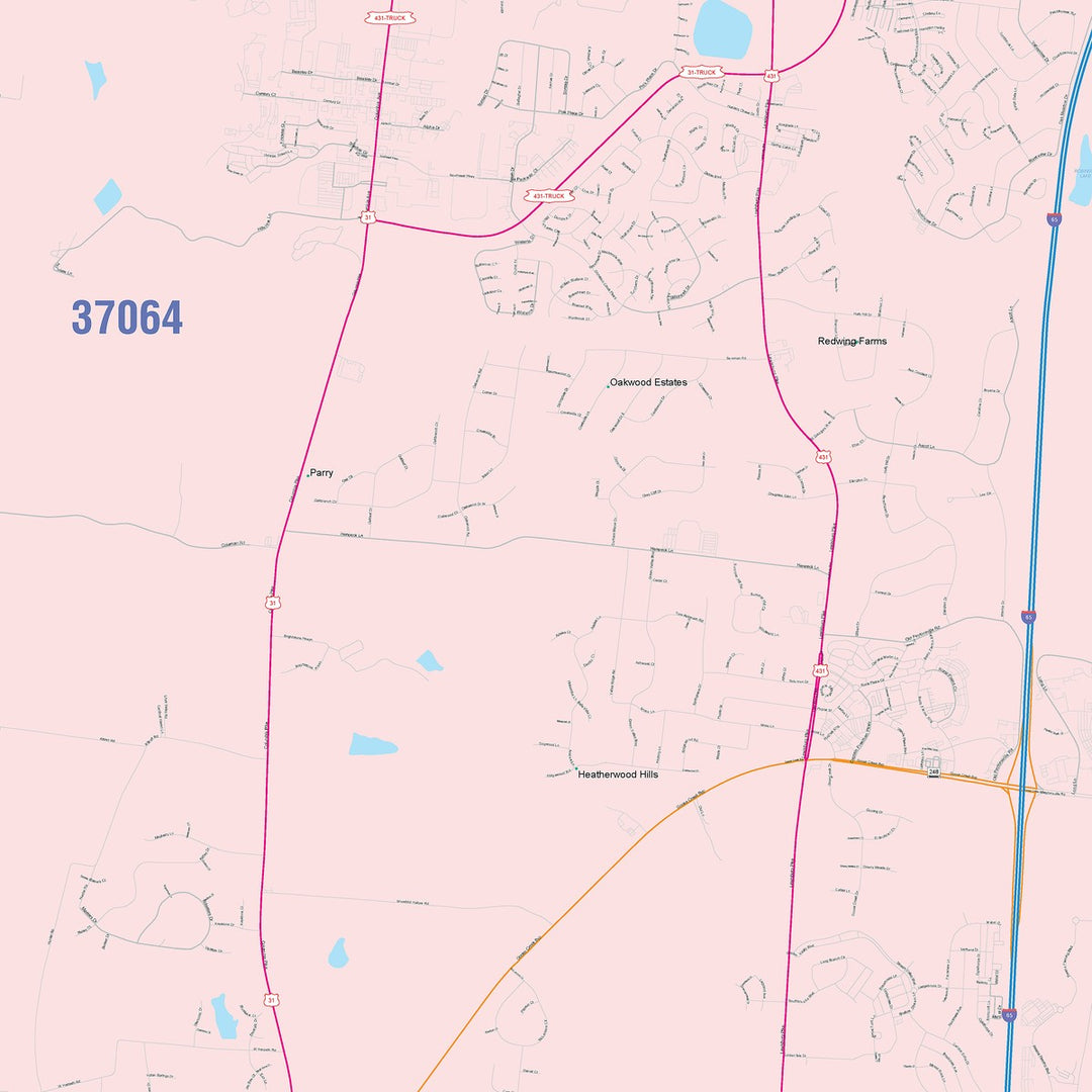 Color Cast Zip Code Style Wall Map of Franklin, TN