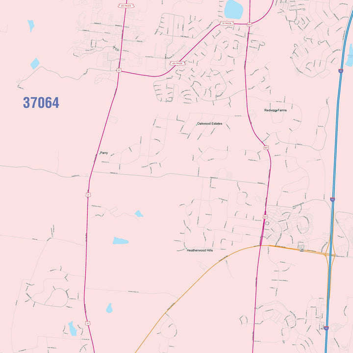 Color Cast Zip Code Style Wall Map of Franklin, TN