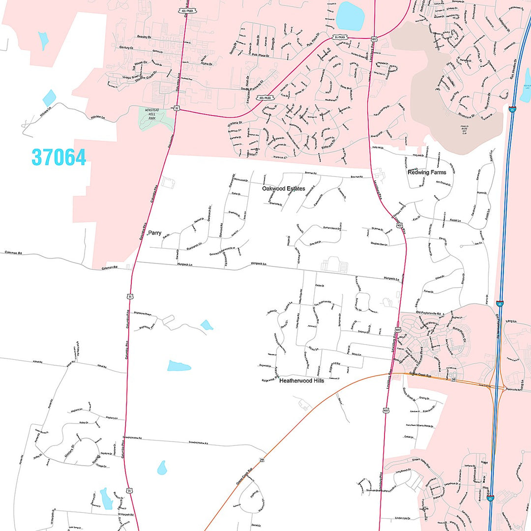 Premium Style Wall Map of Franklin, TN