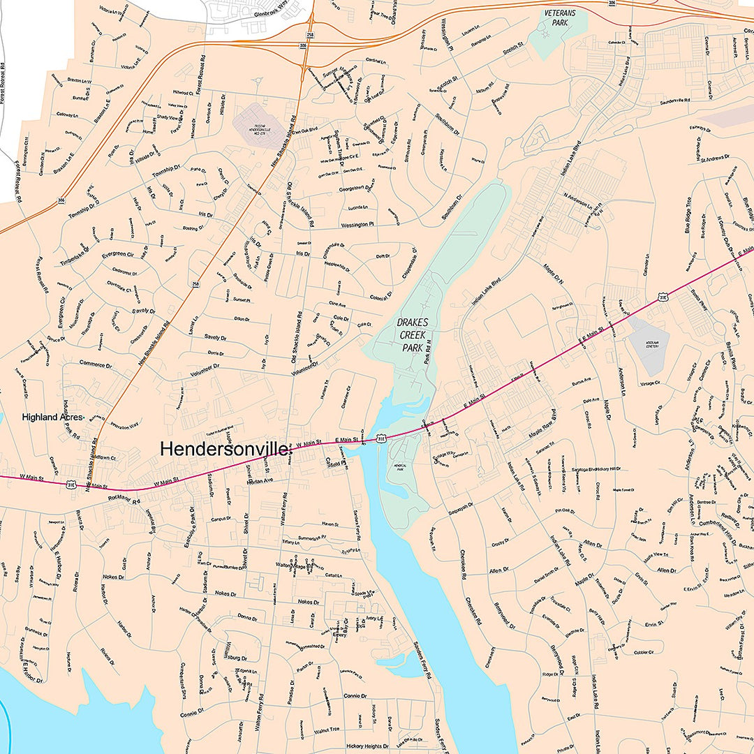 Premium Style Wall Map of Hendersonville, TN
