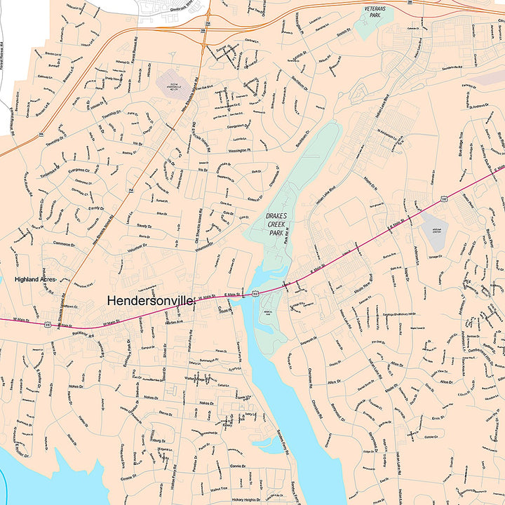 Premium Style Wall Map of Hendersonville, TN