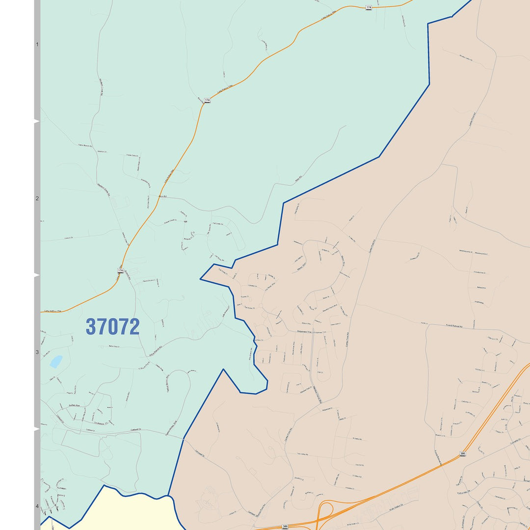 Color Cast Zip Code Style Wall Map of Hendersonville, TN
