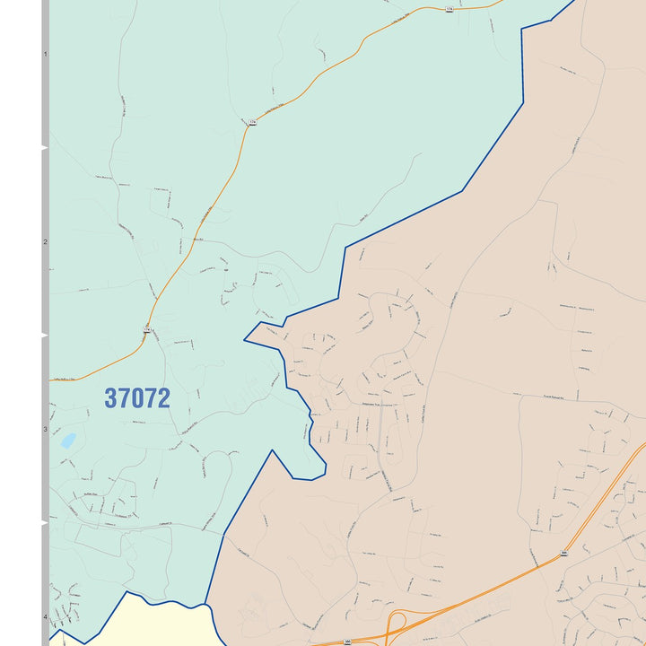 Color Cast Zip Code Style Wall Map of Hendersonville, TN