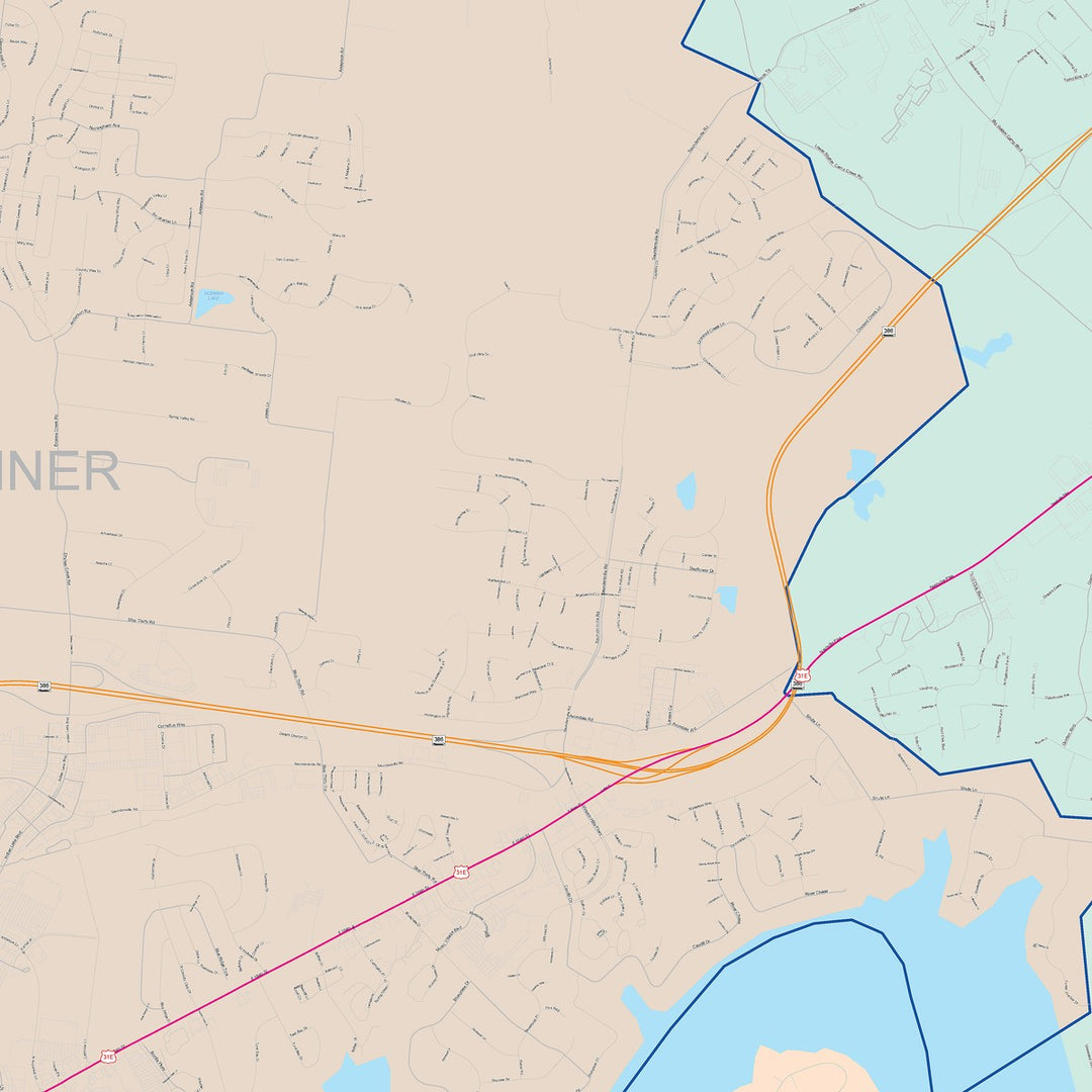 Color Cast Zip Code Style Wall Map of Hendersonville, TN