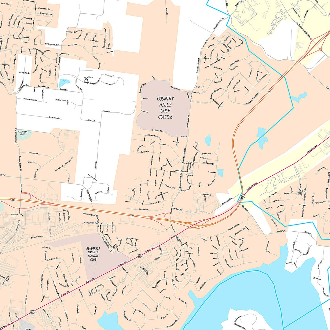 Premium Style Wall Map of Hendersonville, TN