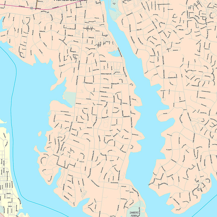 Premium Style Wall Map of Hendersonville, TN