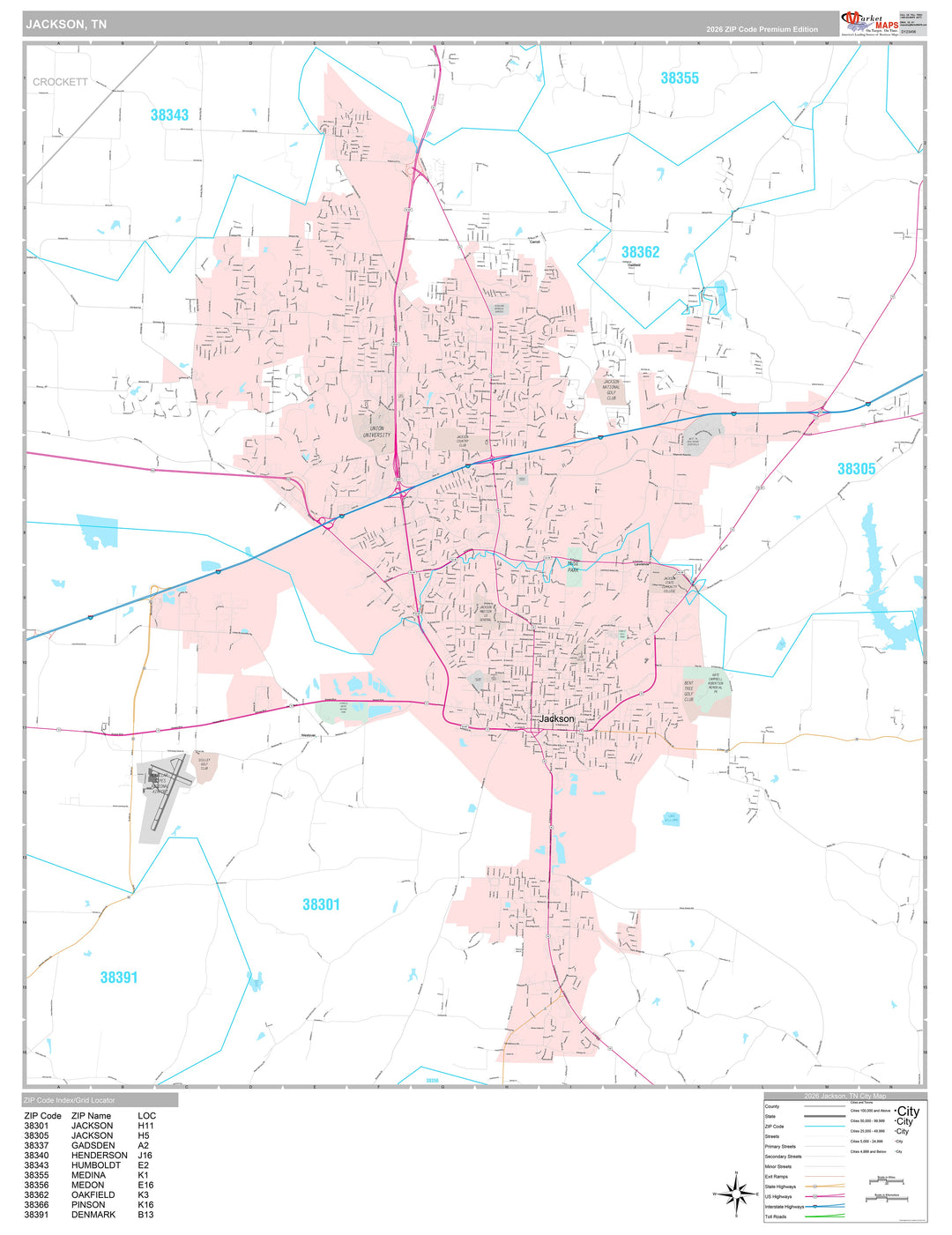 Premium Style Wall Map of Jackson, TN