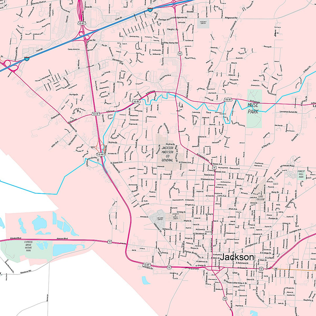 Premium Style Wall Map of Jackson, TN