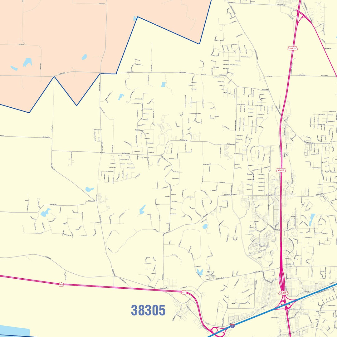 Color Cast Zip Code Style Wall Map of Jackson, TN