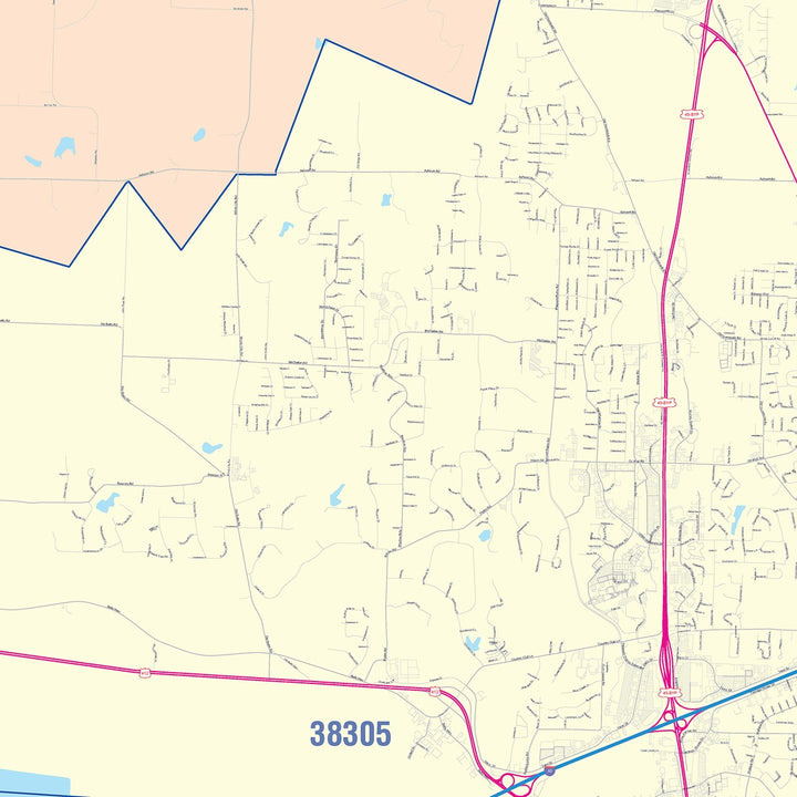 Color Cast Zip Code Style Wall Map of Jackson, TN