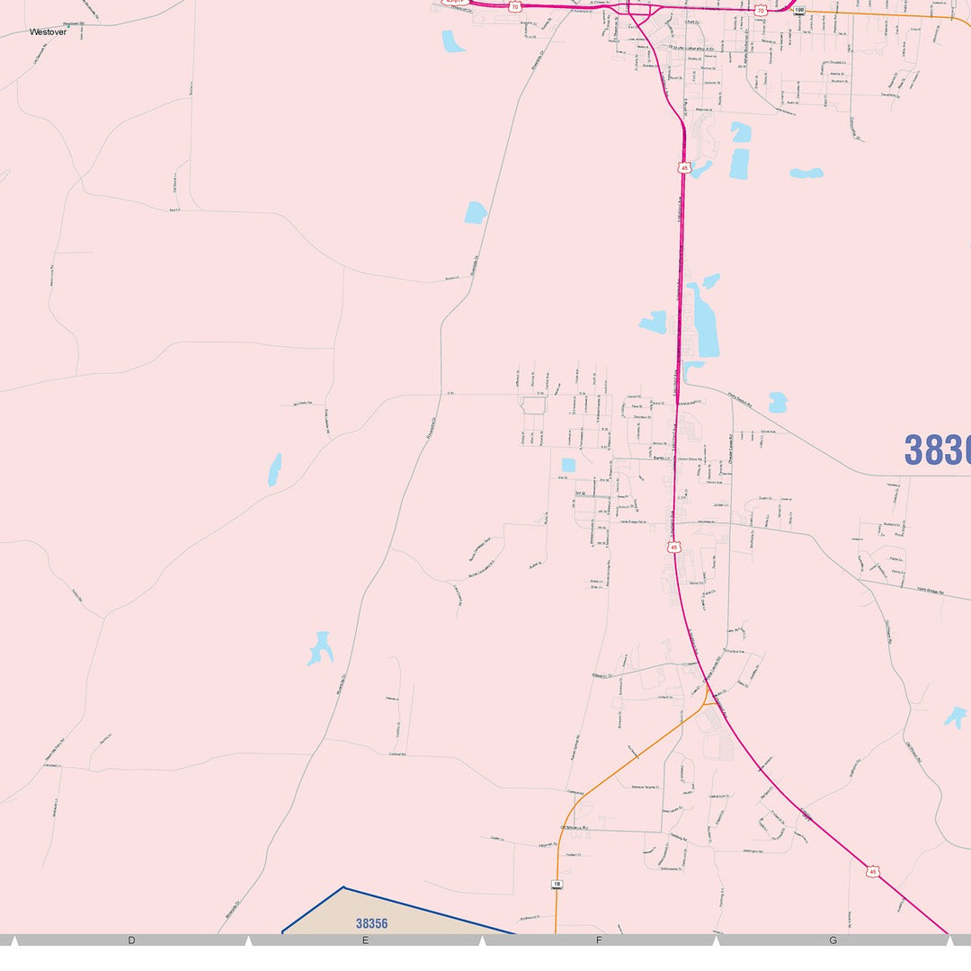 Color Cast Zip Code Style Wall Map of Jackson, TN