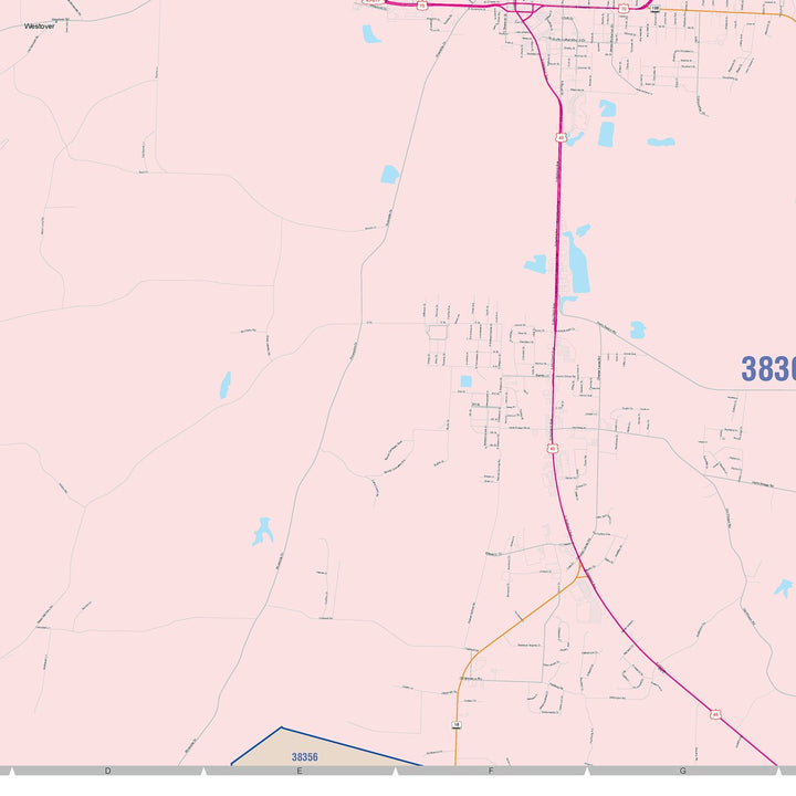 Color Cast Zip Code Style Wall Map of Jackson, TN
