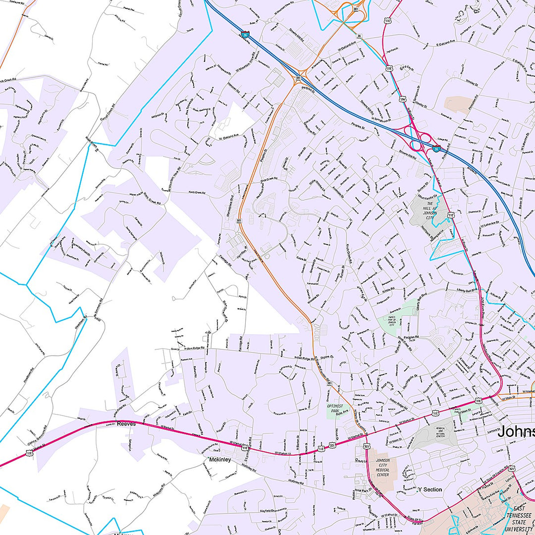 Premium Style Wall Map of Johnson City, TN
